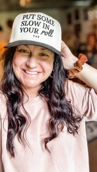 Slow in Your Roll Black + Natural Trucker Hat (Wholesale) - Tucked & Threaded