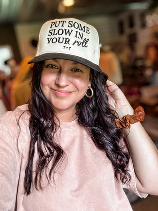 Slow in Your Roll Black + Natural Trucker Hat (Wholesale) - Tucked & Threaded
