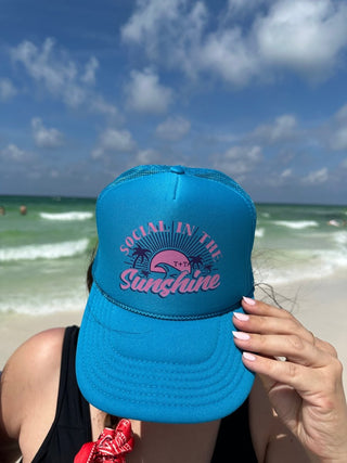 Social in the Sunshine Aqua Trucker Hat - Tucked & Threaded