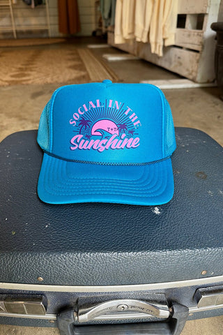 Social in the Sunshine Aqua Trucker Hat - Tucked & Threaded