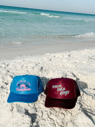 Social in the Sunshine Aqua Trucker Hat - Tucked & Threaded