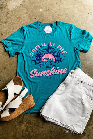 Social in the Sunshine Teal Triblend Tee - Tucked & Threaded