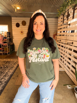 Strawberry Festival Moss Green Tee - Tucked & Threaded