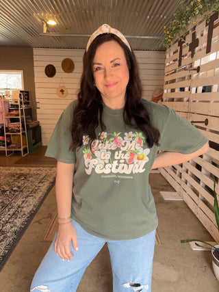 Strawberry Festival Moss Green Tee - Tucked & Threaded