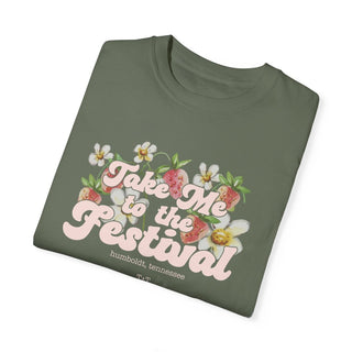Strawberry Festival Moss Green Tee - Tucked & Threaded
