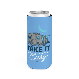 Take It Easy Blue Tan Can Cooler - Tucked & Threaded