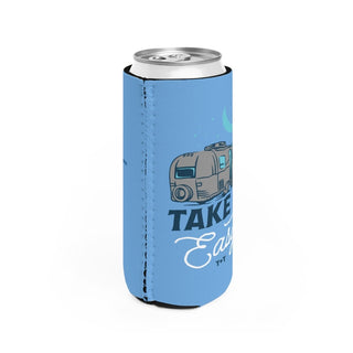 Take It Easy Blue Tan Can Cooler - Tucked & Threaded