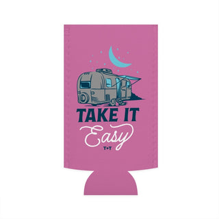 Take It Easy Pink Tall Can Cooler - Tucked & Threaded