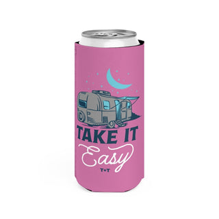 Take It Easy Pink Tall Can Cooler - Tucked & Threaded