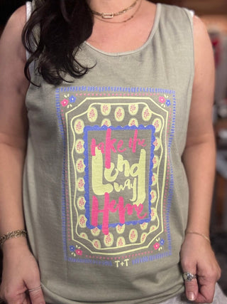 Take the Long Way Home Unisex Graphic Tank - Tucked & Threaded