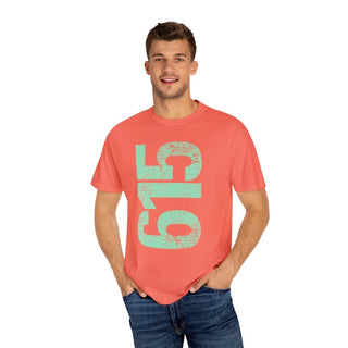 Teal 615 Area Code Faded Unisex Tee - Tucked & Threaded
