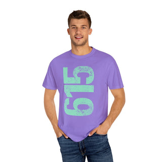 Teal 615 Area Code Faded Unisex Tee - Tucked & Threaded