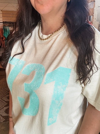 Teal 731 Area Code Faded Unisex Tee (Horizontal) - Tucked & Threaded