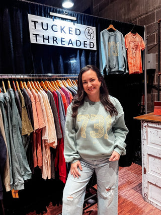 Tennessee 731 Area Code Boxy Sweatshirt - West TN Leopard Bubble Sleeve Cropped - Tucked & Threaded