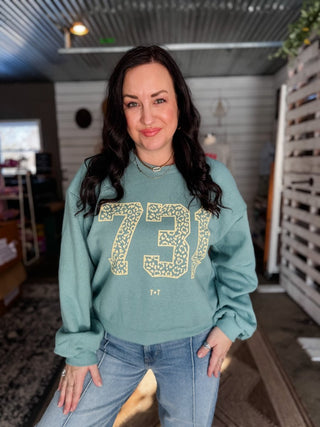 Tennessee 731 Area Code Boxy Sweatshirt - West TN Leopard Bubble Sleeve Cropped - Tucked & Threaded