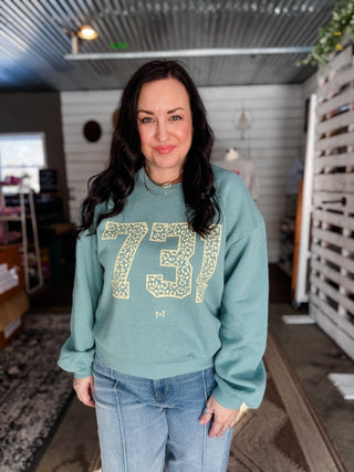 Tennessee 731 Area Code Boxy Sweatshirt - West TN Leopard Bubble Sleeve Cropped - Tucked & Threaded