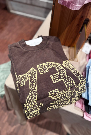 Tennessee 731 Area Code Graphic Tee - West TN Leopard Mocha Mineral Wash Shirt - Tucked & Threaded
