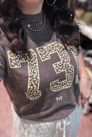 Tennessee 731 Area Code Graphic Tee - West TN Leopard Mocha Mineral Wash Shirt - Tucked & Threaded