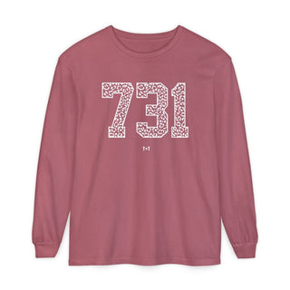 Tennessee 731 Area Code Long-Sleeve Tee - West TN White Leopard Print Shirt - Tucked & Threaded