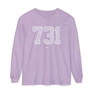 Tennessee 731 Area Code Long-Sleeve Tee - West TN White Leopard Print Shirt - Tucked & Threaded