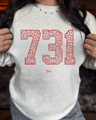 Tennessee 731 Area Code Sweatshirt - West TN Leopard Print Crewneck - Tucked & Threaded