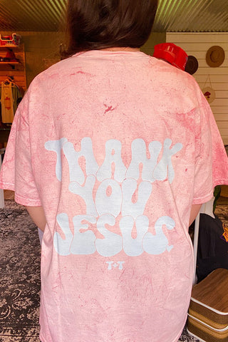 Thank You, Jesus Pink Marble Tee - Tucked & Threaded