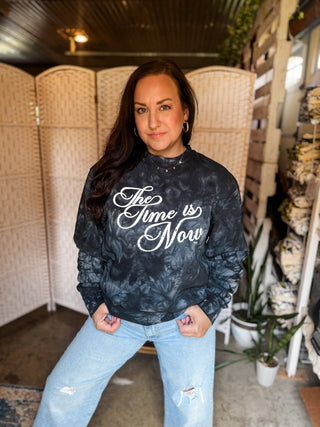 The Time is Now Tie-Dye Black Sweatshirt - Tucked & Threaded