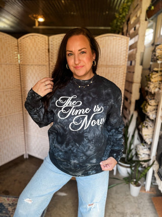 The Time is Now Tie-Dye Black Sweatshirt - Tucked & Threaded