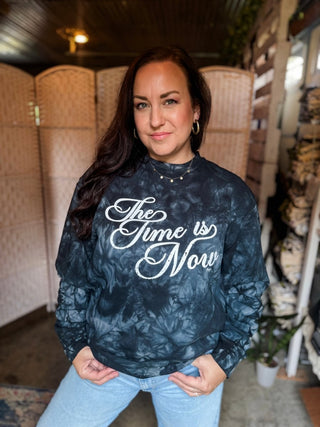 The Time is Now Tie-Dye Black Sweatshirt - Tucked & Threaded