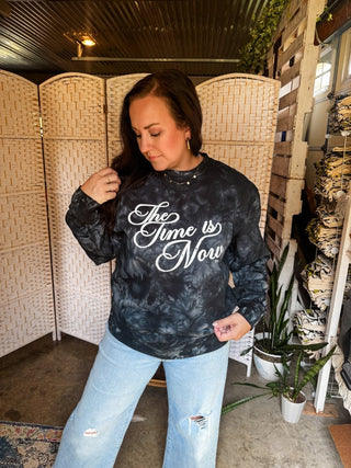 The Time is Now Tie-Dye Black Sweatshirt - Tucked & Threaded