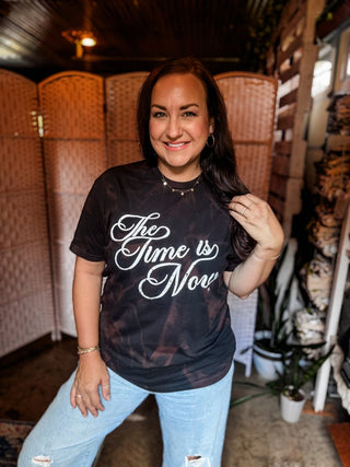 The Time is Now Tie-Dye Bleached Black Tee - Tucked & Threaded