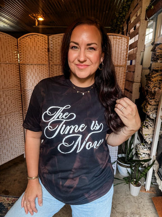 The Time is Now Tie-Dye Bleached Black Tee - Tucked & Threaded