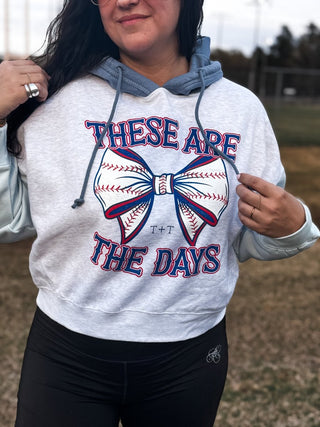 These Are the Days Denim Colorblocked Crop Hoodie - Tucked & Threaded