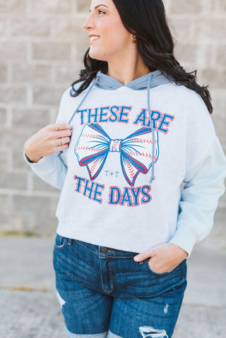These Are the Days Denim Colorblocked Crop Hoodie - Tucked & Threaded