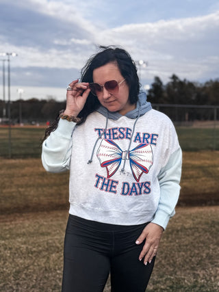 These Are the Days Denim Colorblocked Crop Hoodie - Tucked & Threaded