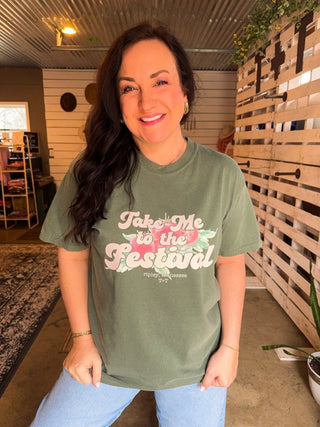 Tomato Festival Moss Green Tee - Tucked & Threaded