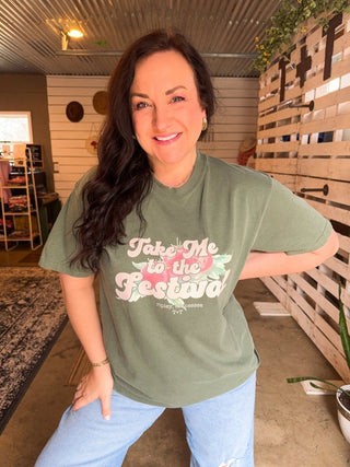 Tomato Festival Moss Green Tee - Tucked & Threaded