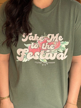 Tomato Festival Moss Green Tee - Tucked & Threaded
