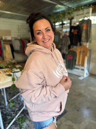 Touch Grass Blush Hoodie | Women's Outdoor Adventure Graphic Sweatshirt - Tucked & Threaded