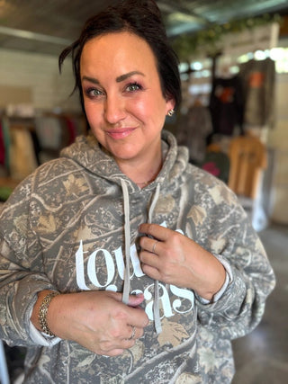 Touch Grass Camo Hoodie | Women's Outdoor Adventure Graphic Sweatshirt - Tucked & Threaded