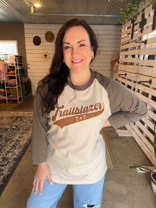 Trailblazer Toast Raglan Tee - Tucked & Threaded
