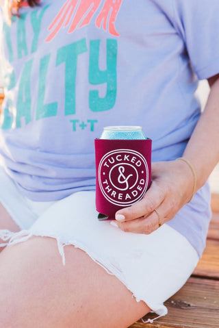 Tucked & Threaded Maroon Short Can Cooler (Wholesale) - Tucked & Threaded