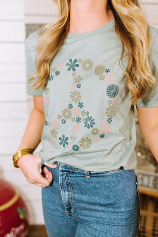 Floral Peace Sage Tee-XS & S Only