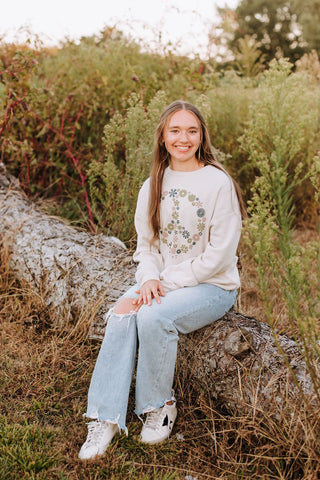 Floral Peace Tan Fleece Sweatshirt