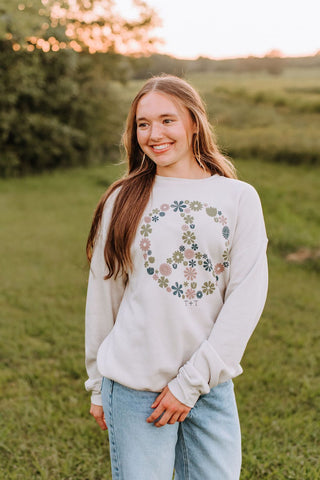 Floral Peace Tan Fleece Sweatshirt