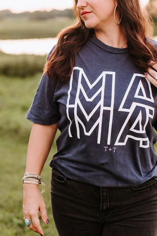 Mama Geometric Navy Vintage Tee