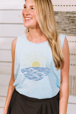 Waves Retro Sky Blue Tank-3XL Only - Tucked & Threaded