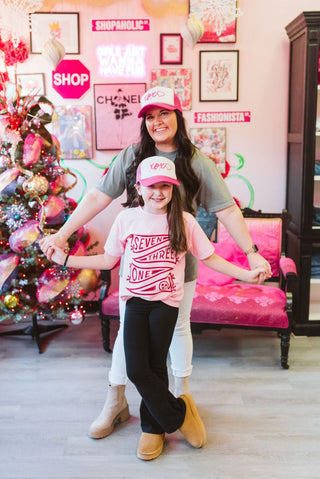 XOXO Pink and White Silver Chain Ladies' Trucker Hat - Tucked & Threaded