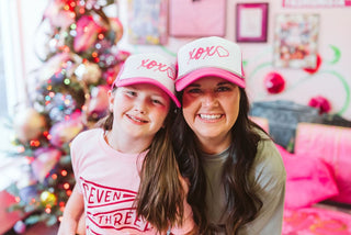 XOXO Pink and White Silver Chain Ladies' Trucker Hat - Tucked & Threaded