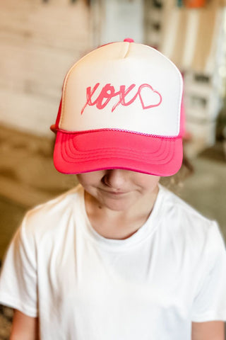 XOXO Pink and White Trucker Youth Hat - Tucked & Threaded